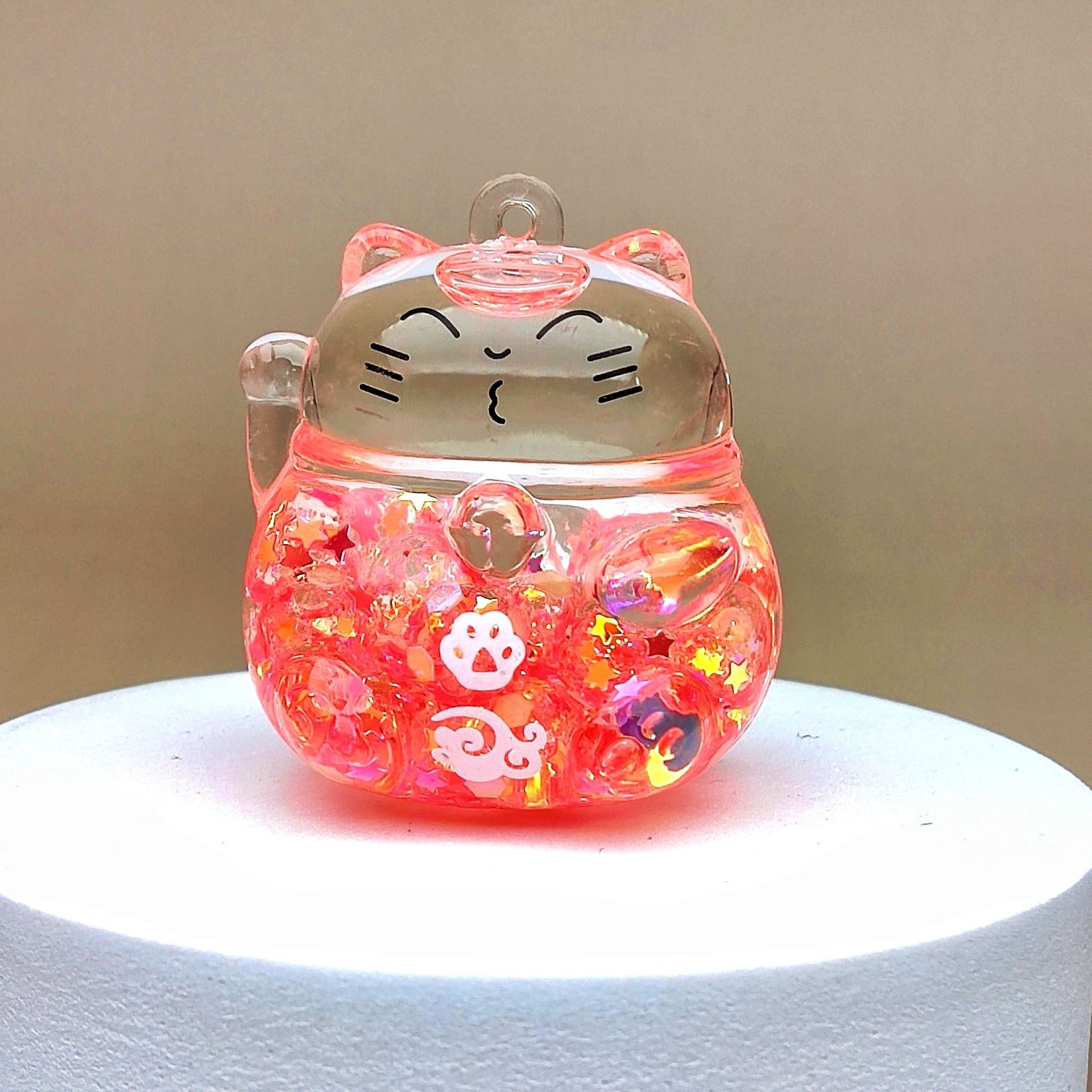 创意亚克力入油流沙瓶夜光泡泡珠招财猫钥匙扣配饰桌面摆件饰品详情7