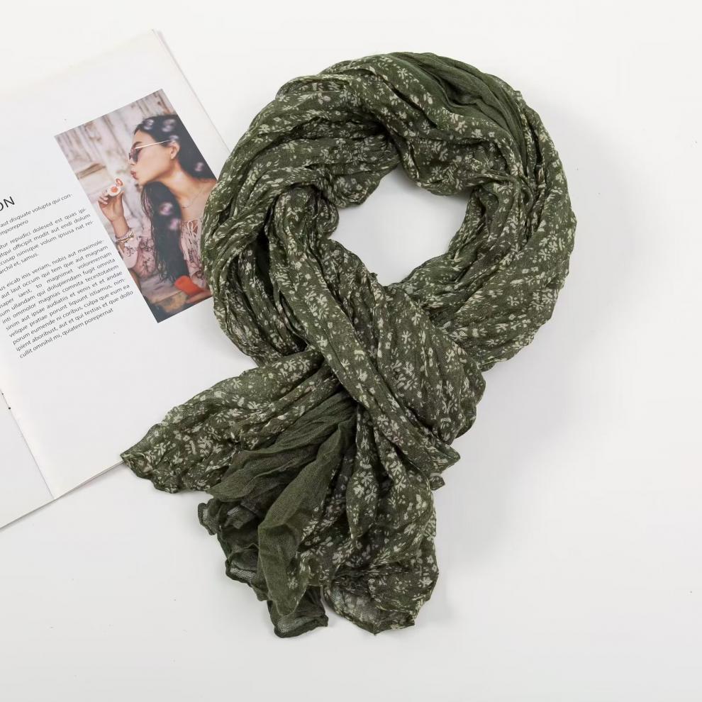 春秋麻花围巾褶皱简约百搭丝巾韩版外贸碎花披肩巴厘纱围巾女围脖详情12