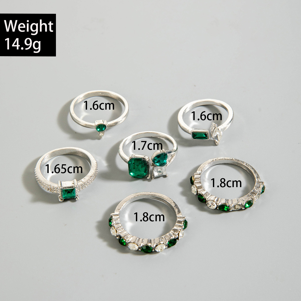 欧美流行饰品戒指手饰 蛇形爱心仿绿宝石镶钻ins风五件套戒指女详情73