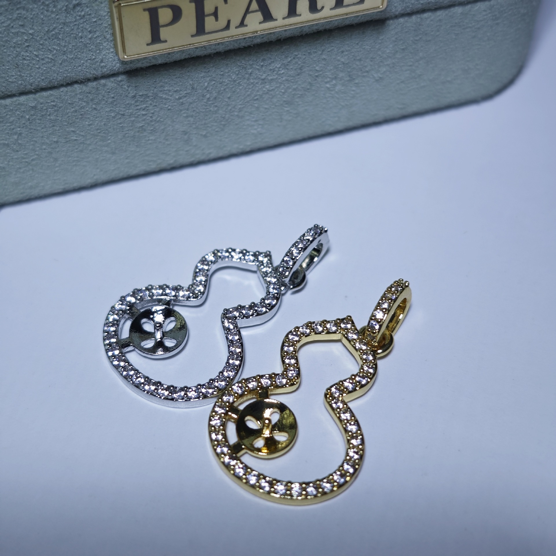 DIY珍珠耳环配件 丹桃S925银针天然珍珠葫芦珍珠耳钉托套装托女详情8