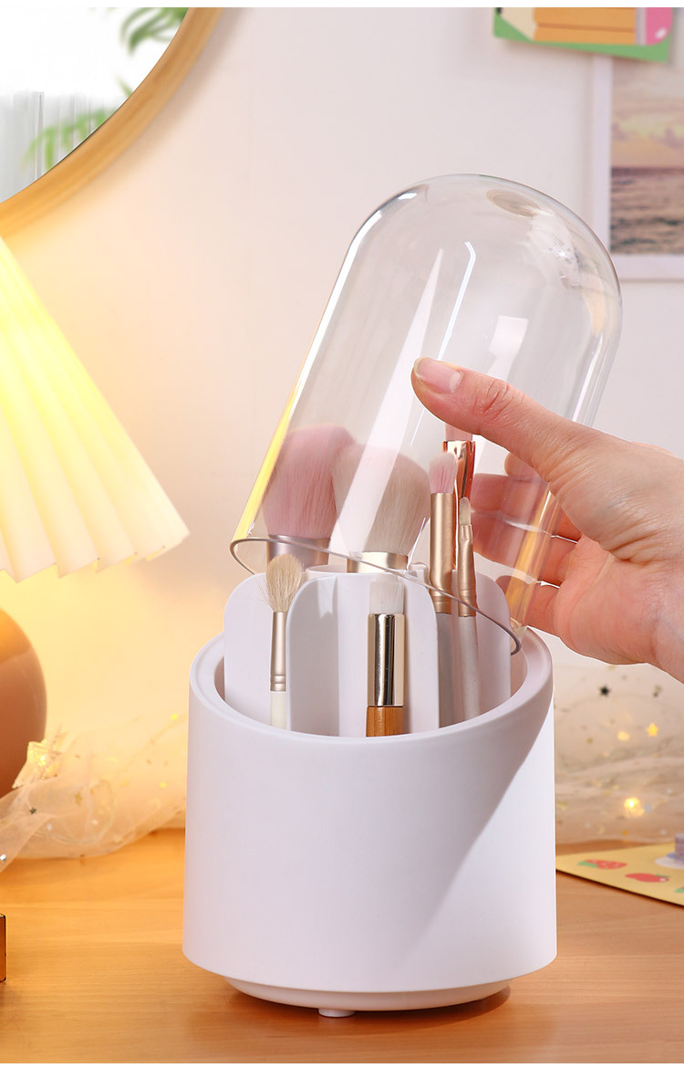 高颜值化妆刷收纳盒高级感旋转桌面口红化妆品桶分格带盖防尘笔筒详情12