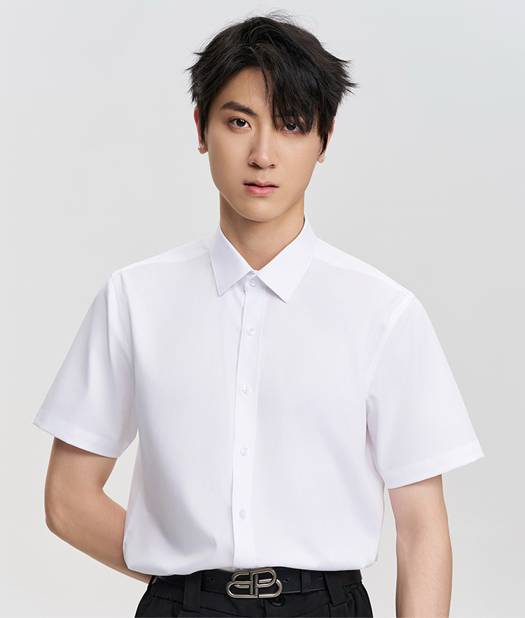 天丝棉男士衬衫短袖高级感夏天易打理职业通勤白色衬衣工装女批发详情22