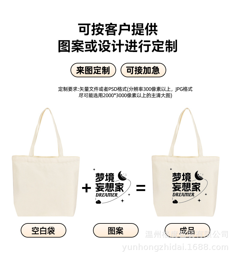 加急帆布袋定制单肩大容量空白帆布包可印logo广告宣传礼品购物袋详情10