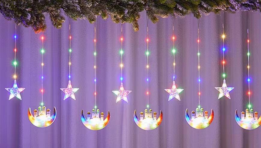 Cross-border foreign trade LED painted leather line star and moon curtain light interior decoration 10 hanging moon five-pointed star castle color pic 4