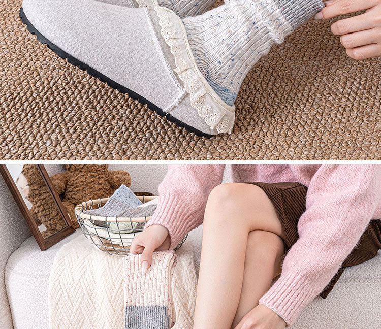 秋冬季新款羊毛袜子女中筒袜加绒加厚保暖点子纱拼色羊绒堆堆袜女详情19