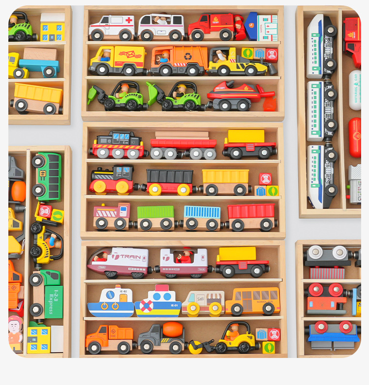 儿童小火车头车模玩具木制质滑行车惯性磁性盒装小车兼容木质轨道详情39