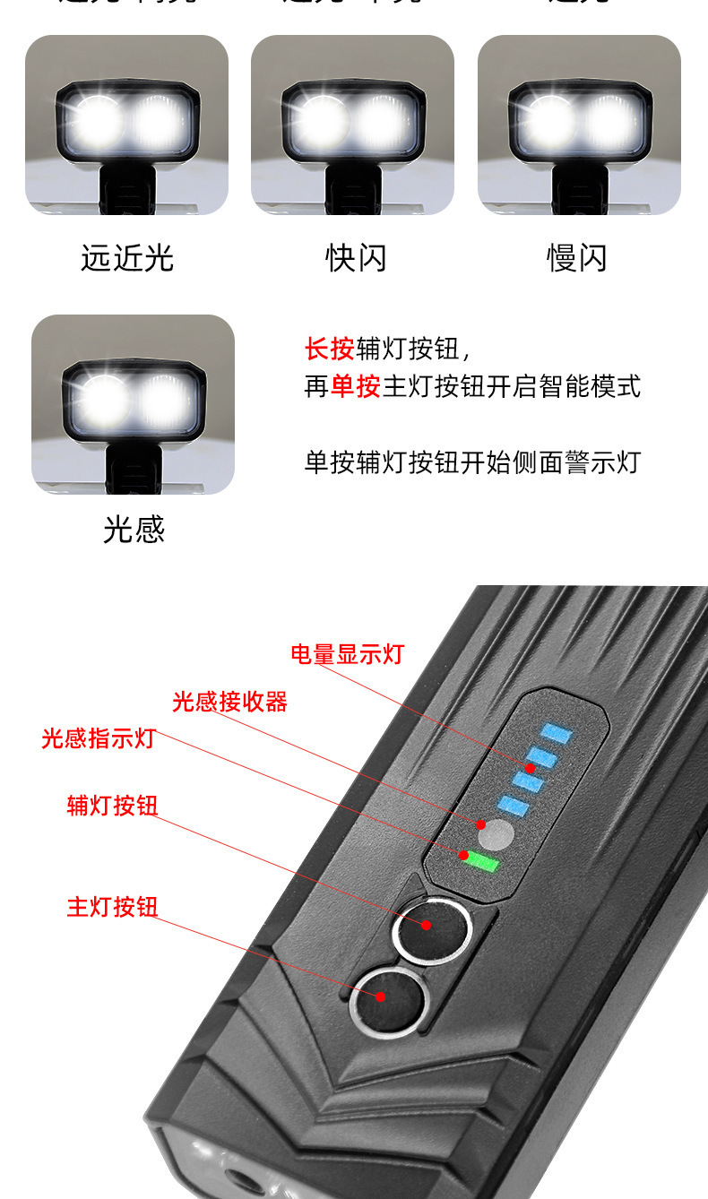 New smart sensor bicycle light, mountain bike high-brightness dual-bead headlight, outdoor cycling power bank lighting pic 3