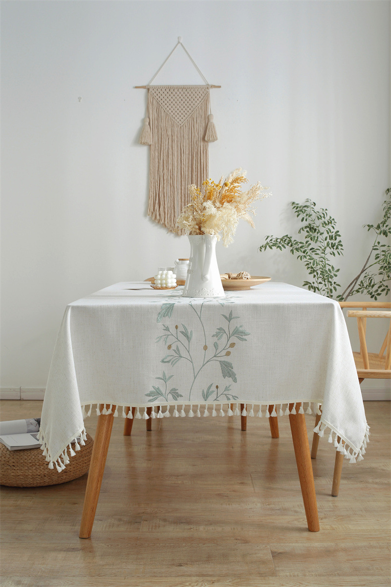 Amazon cross-border embroidered checkered flower tassel tablecloths, rectangular coffee tables, tablecloths and table coverings manufacturer embroidery pic 46