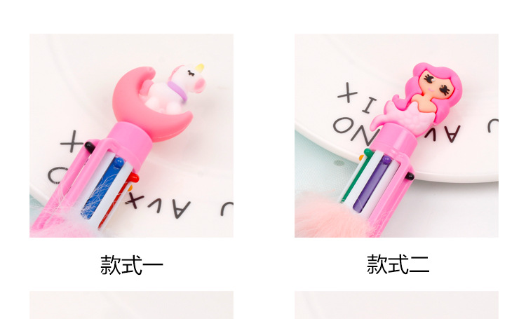 Creative 6-color ballpoint pen, Swan Rainbow plush pen, personalized stationery, creative shape 6-color unicorn signature pen pic 8