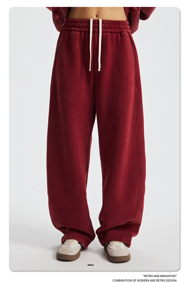 2025秋冬新款加绒加厚炒雪花男休闲裤 洗水做旧弯刀阔腿男女长裤详情23