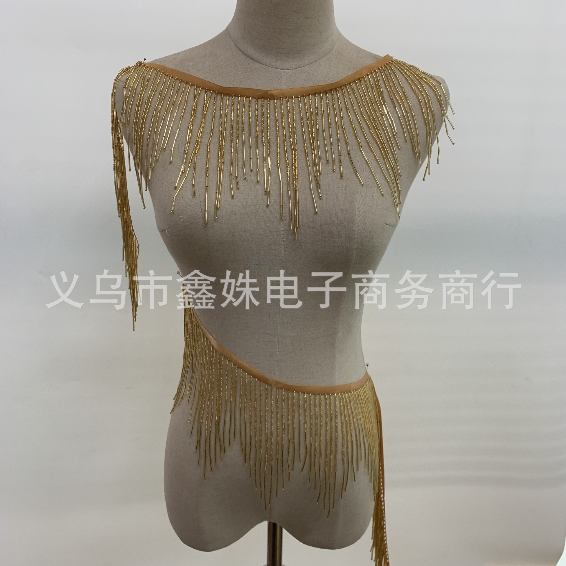 Glass tube, two-color lace, beaded, dance costume, tassel beads, clothing accessories and accessories pic 3