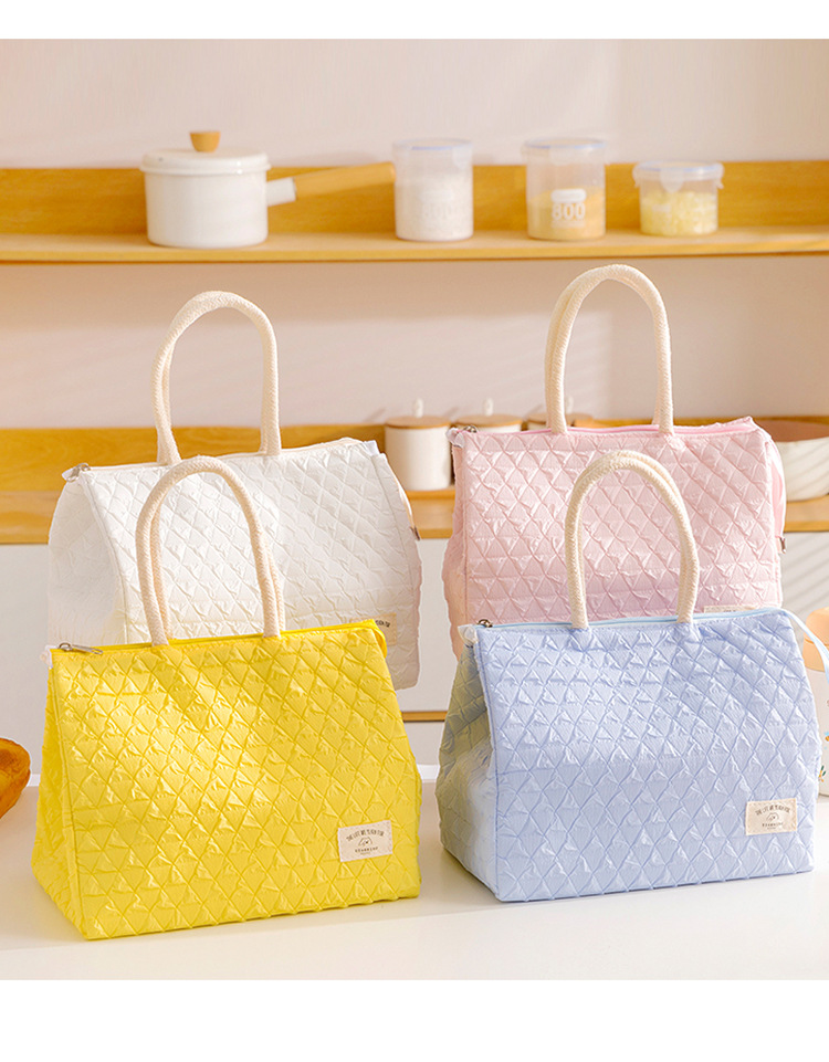 户外野餐大容量保温保冷包网红菱格纹拉链饭盒袋学生便当袋手提包详情10