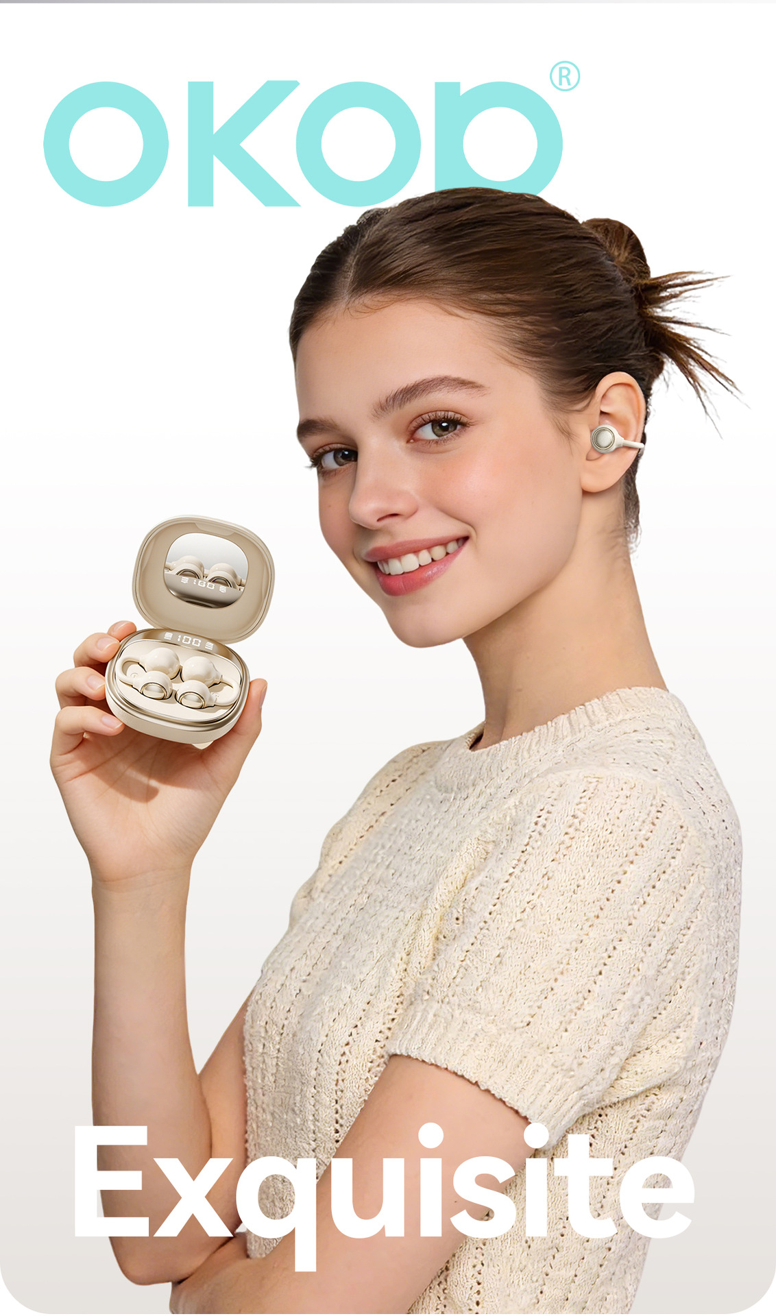 229 Cross-border new wireless Bluetooth headphones with digital display, in-ear opening, non-in-ear makeup mirror, long battery life, in stock pic 12