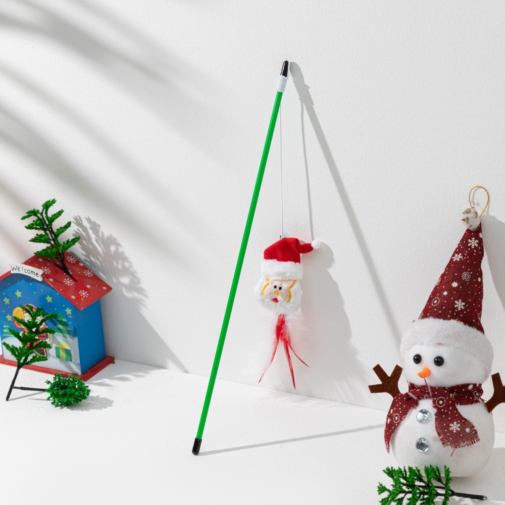 新款圣诞系列逗猫棒玩偶麋鹿带羽毛铃铛逗猫棒厂家圣诞猫玩具批发详情22