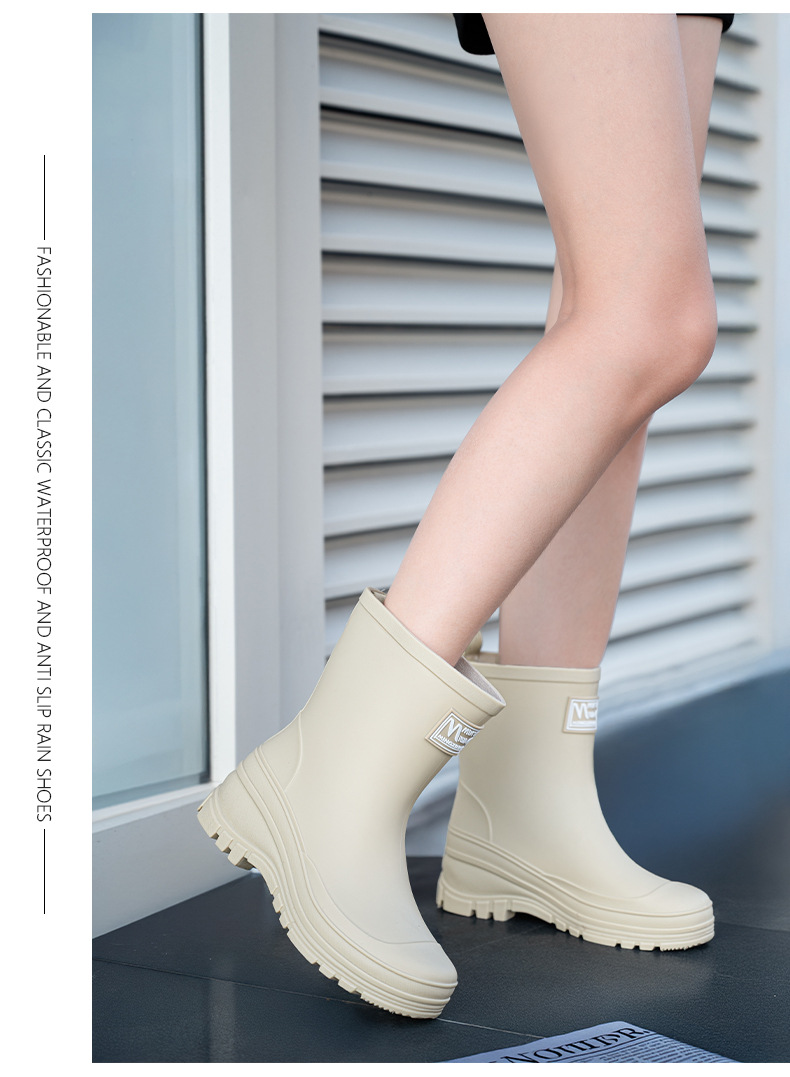 跨境中筒雨鞋女款厚底束口雨靴户外防滑涉水胶鞋露营赶海时尚水靴详情20