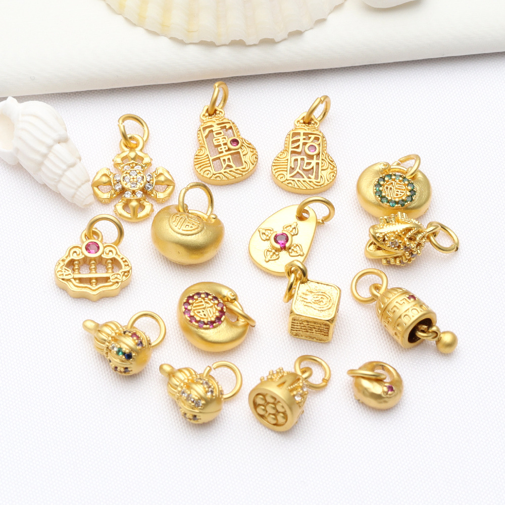 古法金保色铃铛葫芦如意钱袋算盘微镶小吊坠隔珠diy饰品配件配饰详情1