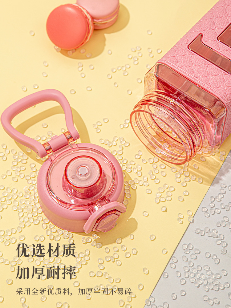 爱马仕皮纹直饮塑料水杯电商跨境亚马逊手提弹跳水壶方形太空杯女详情5