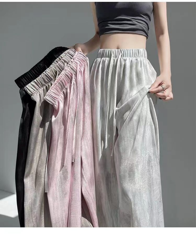 冰丝醋酸缎面扎染阔腿裤 女夏季宽松直筒垂感休闲裤 一件代发 轻松打造时尚休闲风详情9