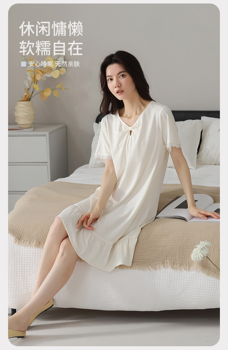 A light short-sleeved casual summer dress with a chest cushion for women. It can be worn as a mid-length skirt. It is made of modal cotton for summer home wear pic 2