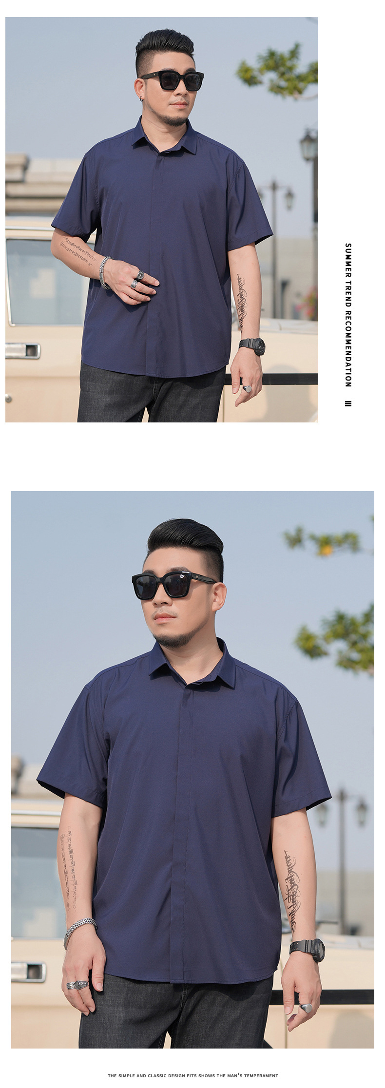 宽松大码男士短袖衬衫肥佬夏季商务休闲薄款纯色衬衣胖哥加肥寸衫详情21