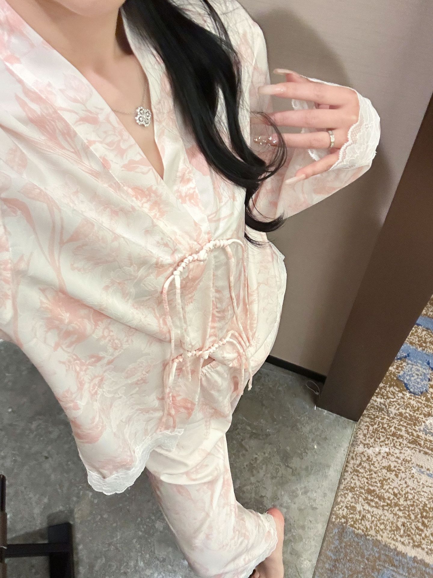 国潮Yase【宫廷风林】国潮睡衣女冰丝花卉新中式盘扣春秋季长袖家居服详情20