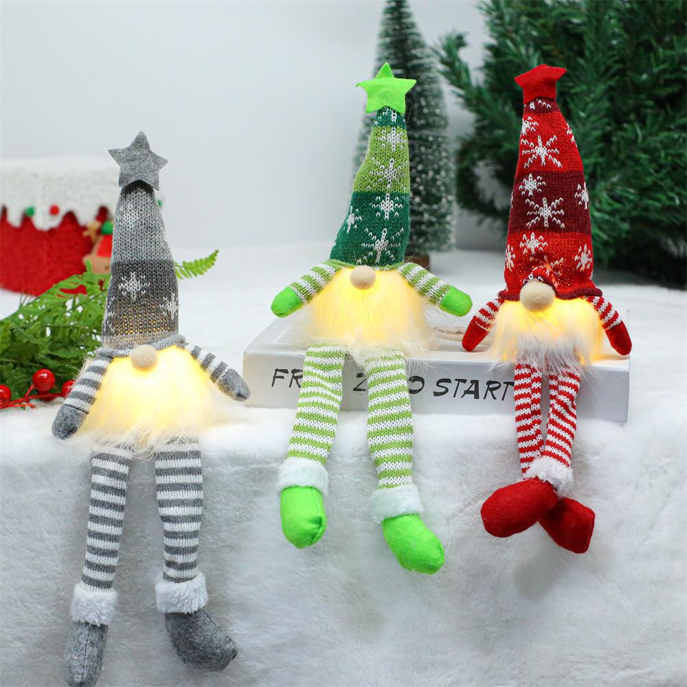 Christmas Decorations: Cross-border Christmas dwarf dolls, glowing knitted long and short legs, faceless ornaments, in red, green and gray. In stock pic 2