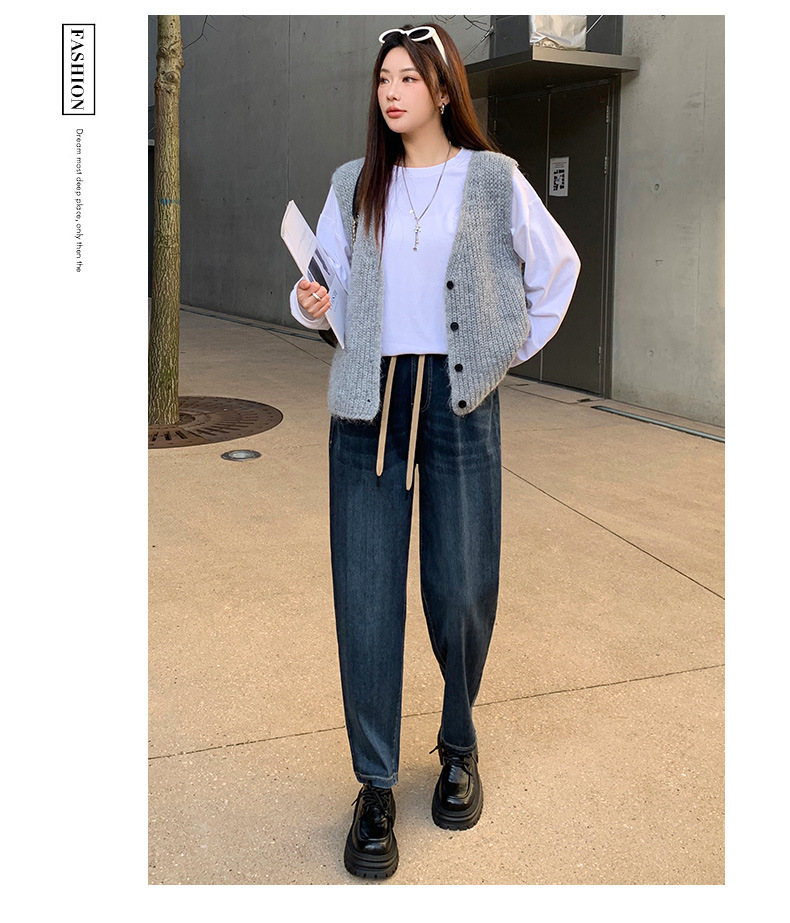 Spring 2025 new high-waisted loose cotton jeans for women, elastic and versatile, slimming radish Harun Dad pants pic 15