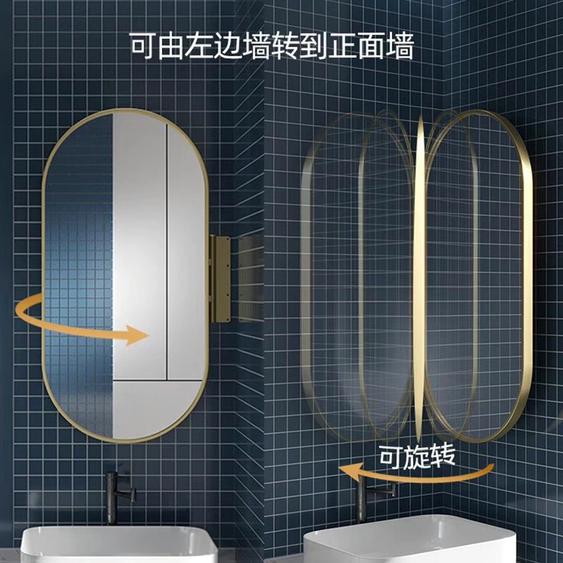 卫镜阁卫生间转角风水墙角挂镜可旋转浴室镜椭圆形侧边斜角镜子详情2