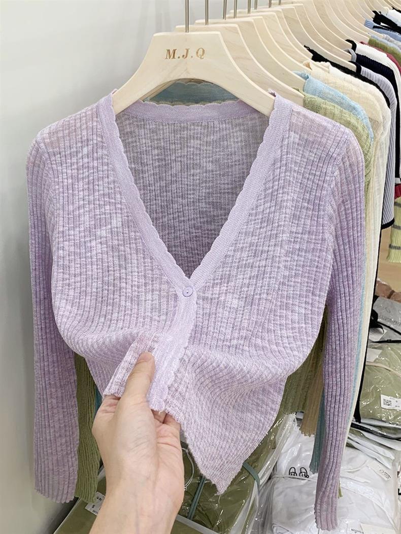 针织冰丝开衫长袖夏季黑色春秋薄款外搭短款空调衫披肩上衣女详情11