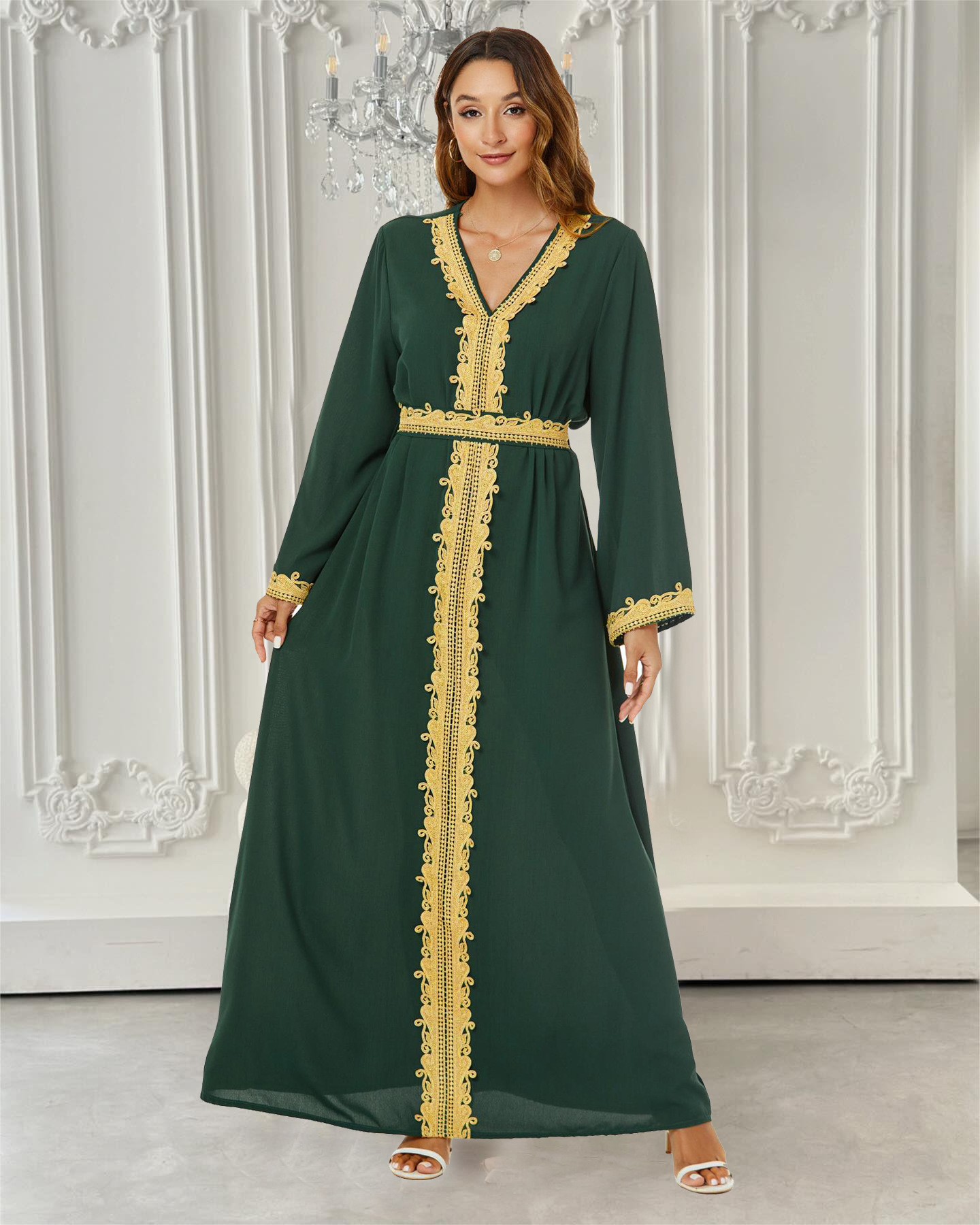 中东欧美阿拉伯女装连衣裙长裙优雅abaya 迪拜长袍沙特旅游穿搭详情4