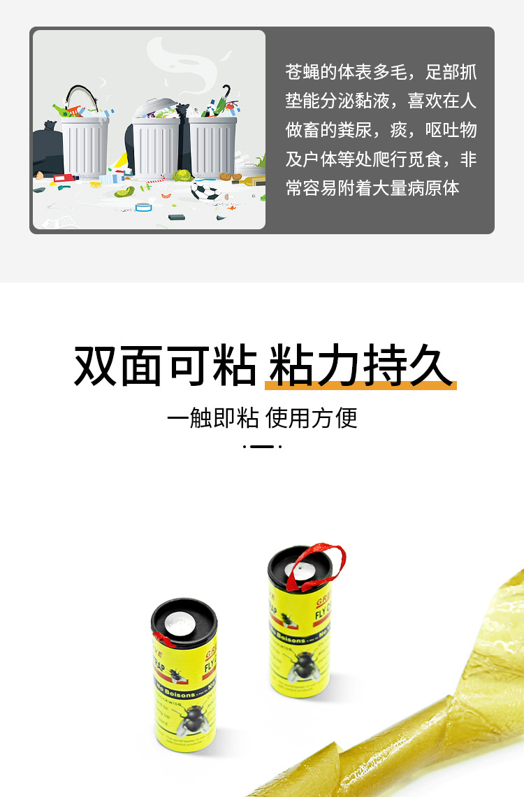 外贸苍蝇卷强力粘苍蝇纸粘蝇板药沾蚊杀手捕捉器灭蝇子盒装苍蝇卷详情3