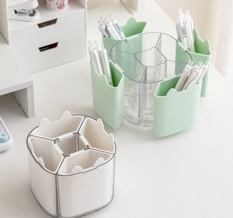 High-end office supplies, light luxury rotating student pen holder, makeup brush storage, large-capacity compartmentalized storage box on the desktop pic 3