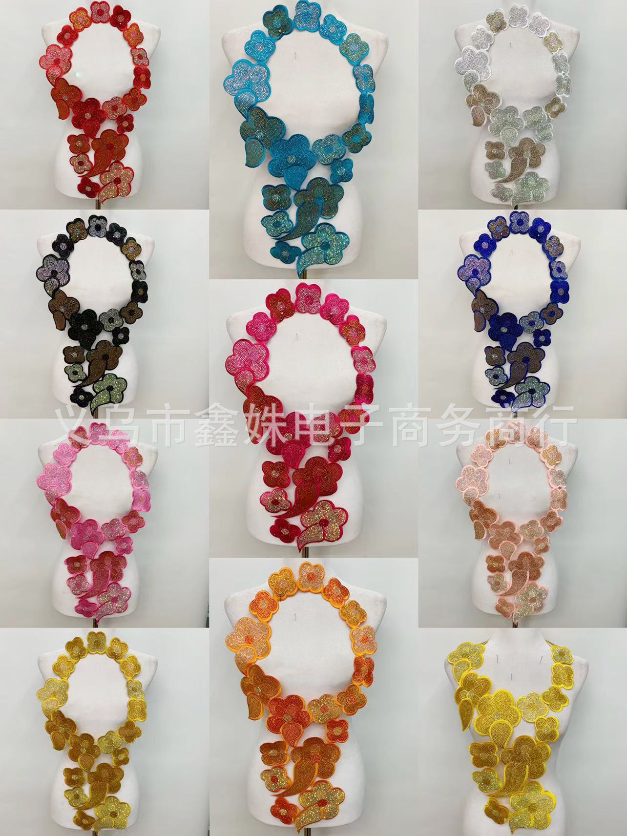 Multi-color adhesive full diamond collar flowers, multi-color large embroidered fabric stickers for stage costumes, opera and animation accessories pic 1
