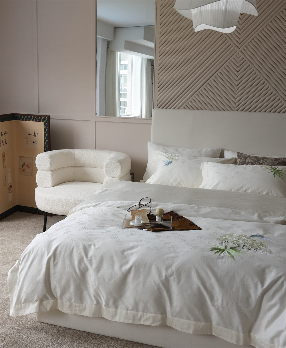 New Chinese style, 100-piece double-strand Australian cotton jacquard four-piece set, pure cotton embroidered quilt cover, model room bedding pic 5
