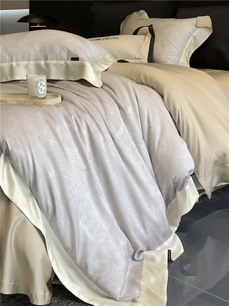 Cool ultra-fine denier Tencel summer light and cool condensation filament four-piece set, elegant printed sweat-absorbing nude bedding pic 69