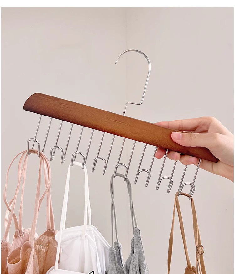 8-hook wooden hanger hanger for storing underwear, vests and ties, student dormitory solid wood wavy drying hanger pic 4