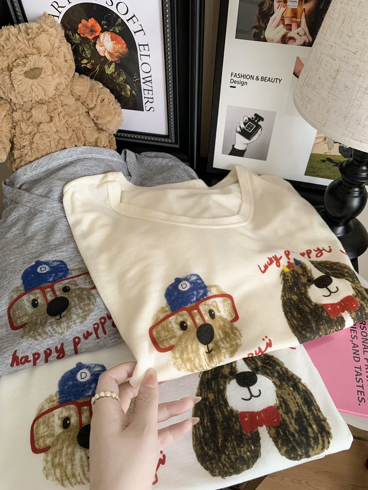 Loose-fitting, wide-necked, thin, sun-protective smock for women, summer, youthful cartoon printed long-sleeved T-shirt, U-neck top pic 38