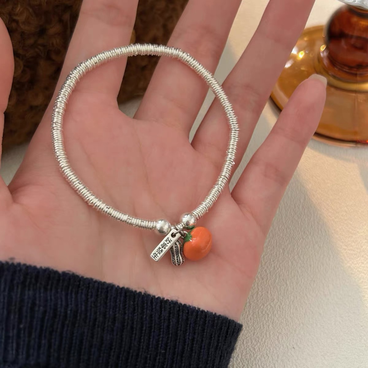 s925 sterling silver good things happen silver ring bracelet for women, new Chinese-style traditional Chinese style winding bracelet, persimmon jewelry gift pic 4