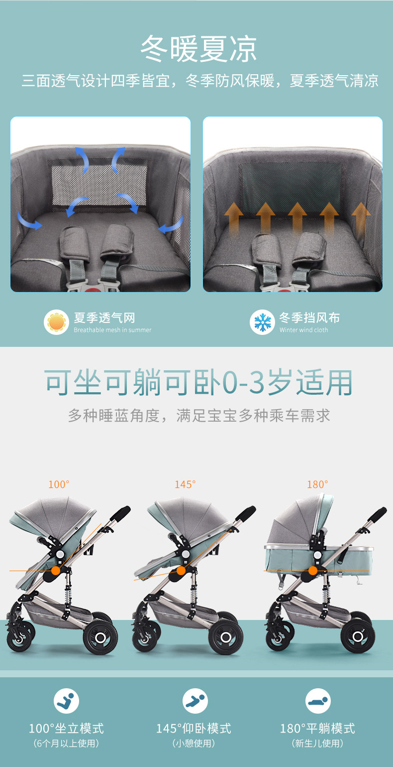 多功能三合一婴儿推车含提篮式婴儿床汽车座椅金属框架黑色轮手柄遛娃神器轻便实用详情14