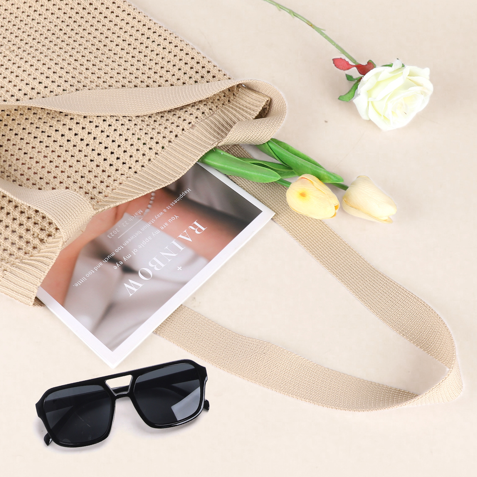 New Korean-style woven bag for women, a fashionable and simple handbag with a large capacity hollowed-out tote bag, exclusively for cross-border use pic 3