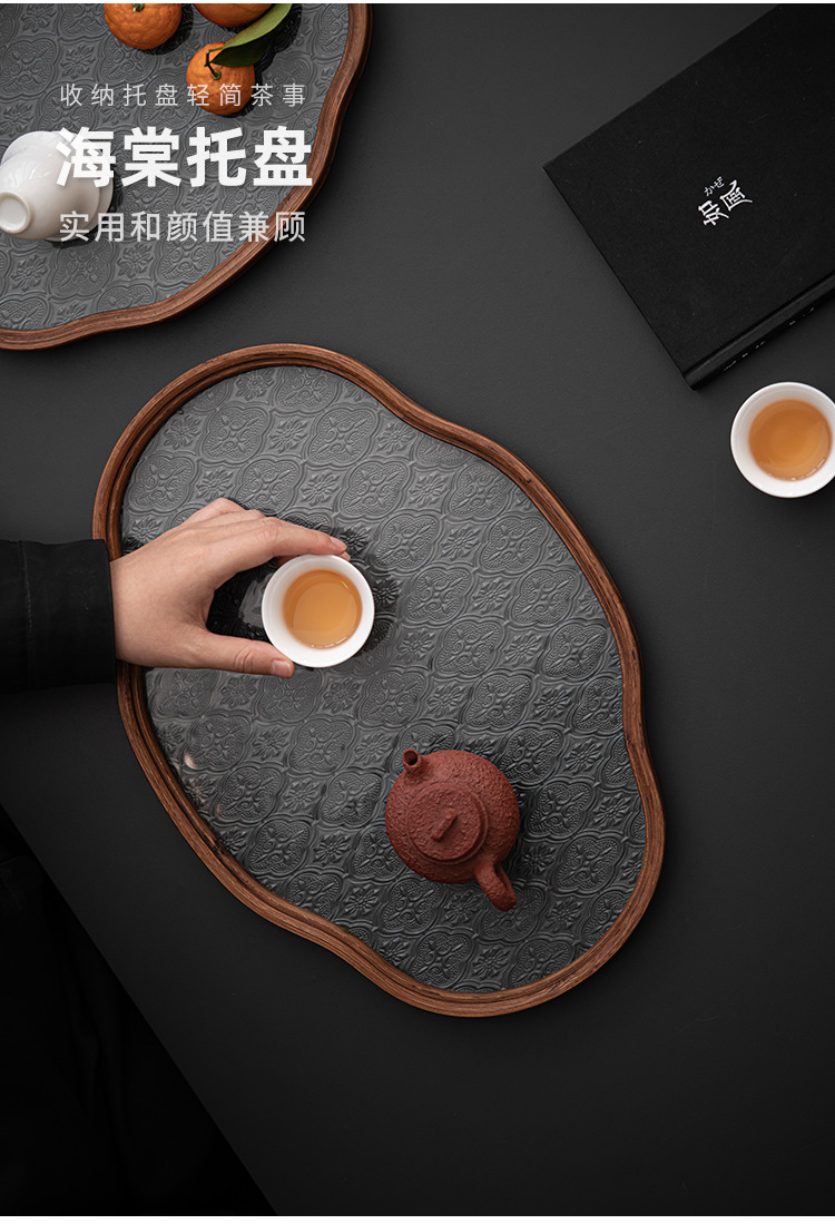 厂家批发日式玻璃茶托盘复古竹制茶盘简约家用茶室水果点心收纳盘详情2