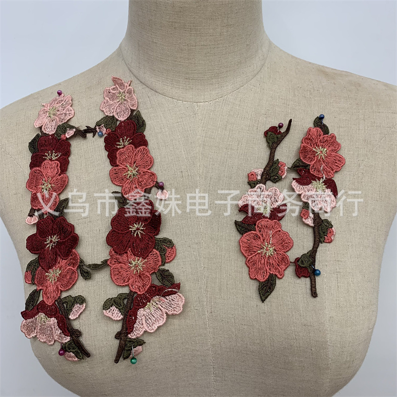 中国风梅花鸟刺绣布贴旗袍汉服装饰绣花贴详情4