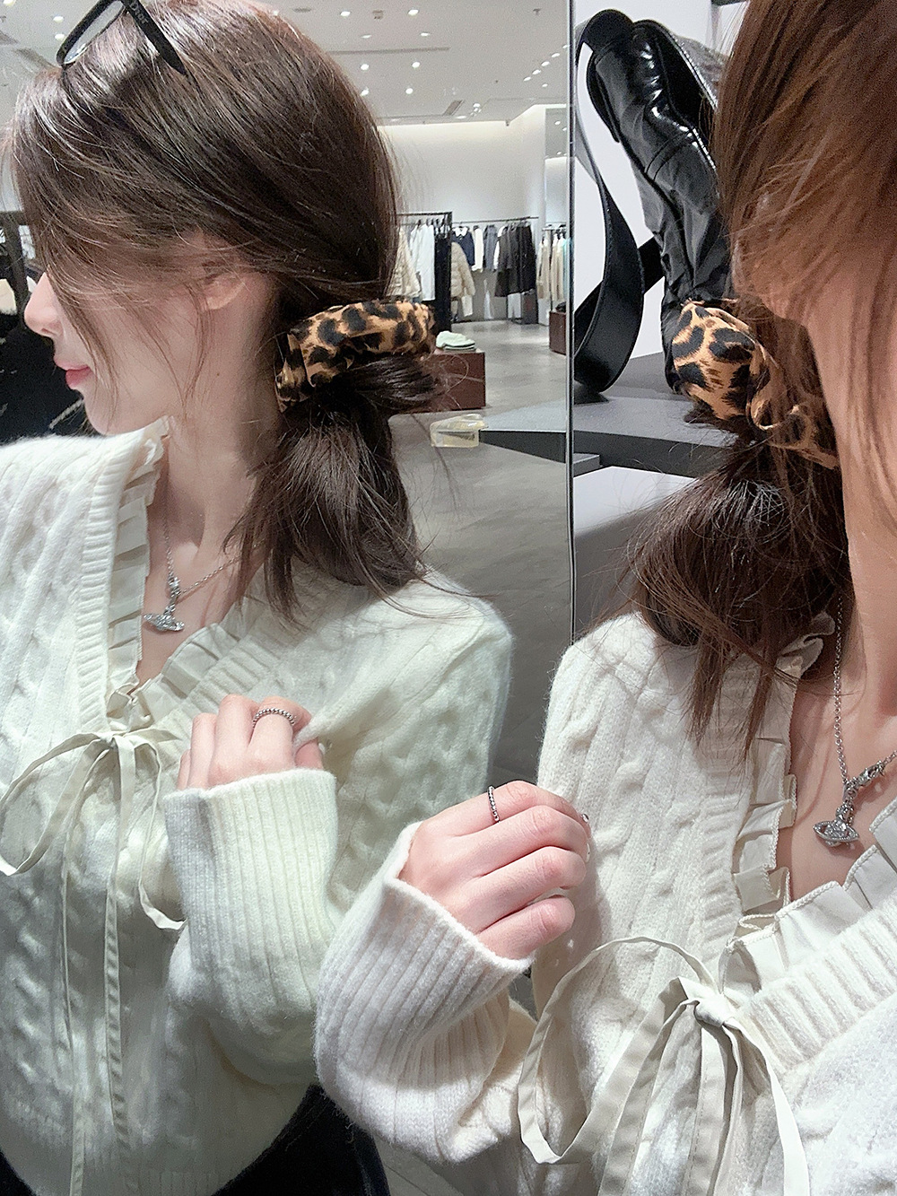 韩系学院风设计感假两件长袖毛衣针织衫女冬季蓝色温柔风修身上衣详情32