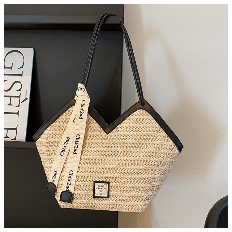 大容量托特包包女2025新款潮复古手提草编包百搭单肩编织包通勤包详情27