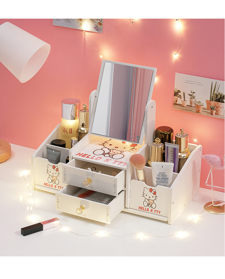 化妆品收纳盒桌面化妆镜护肤品置物架口红首饰整理学生宿舍带抽屉详情20