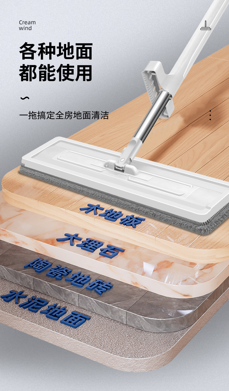 新懒人客厅免手洗平板拖把旋转家用大号长柄一拖净干湿两用木地板详情13