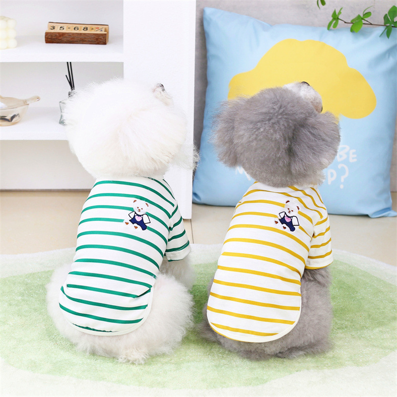 中小型狗狗春夏季新款户外玩耍居家休闲小熊刺绣条纹T恤跨境直发详情8