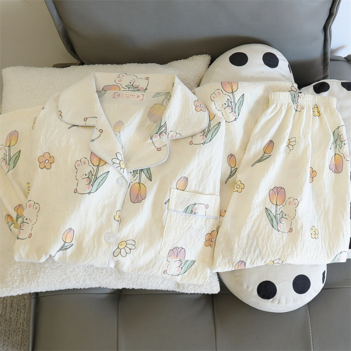 Spring new Cloud cotton Korean InS-style long-sleeved pajamas for girls, sweet and cartoonish, cute student home wear set pic 13