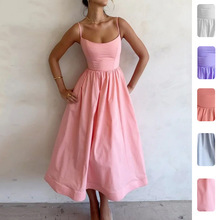 2026春季新款跨境欧美女装气质优雅法式复古收腰修身吊带连衣裙详情9