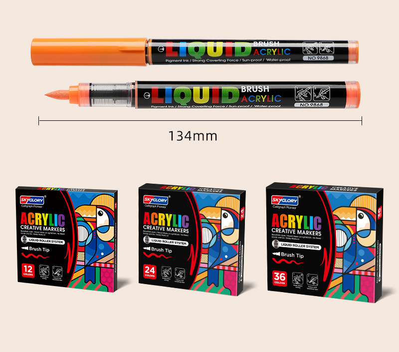 Tianhui Cross-border Direct liquid Acrylic Marker Pen wholesale Round rod ink Control Brush Student Soft Head Painting Watercolor pen pic 16